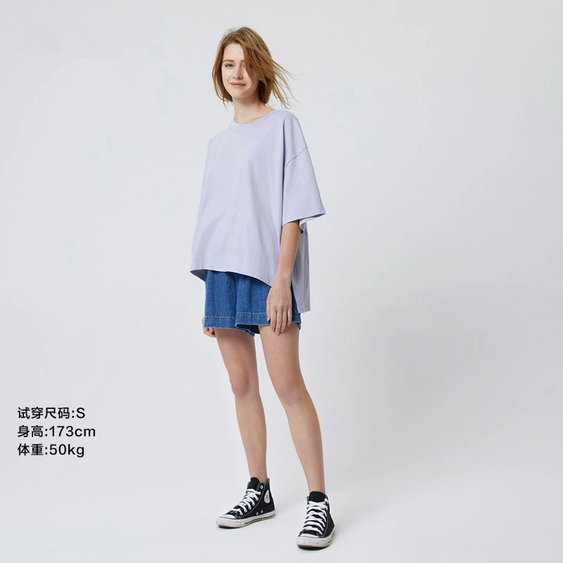 G家629536  纯棉 纯色 短袖T恤 新款 宽松上衣牛仔夏季休闲印花