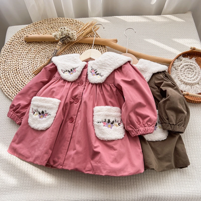 郝叔童品 DYY226 绣花领派克服加厚外套风衣女童儿童翻领宝宝女宝