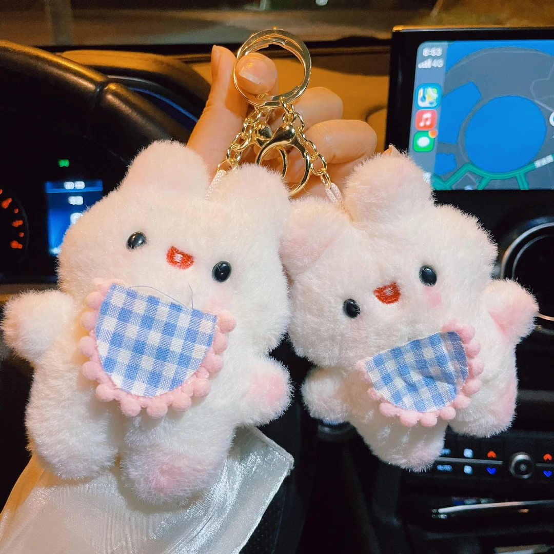 毛绒兜兜兔钥匙扣挂件玩偶缌红围裙小兔毛绒饰品包包吊件玩具xx