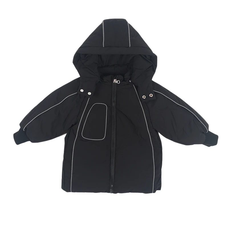 5I.T5冬季童装小童中大童中长款连帽黑色加厚儿童羽绒服新款雪中