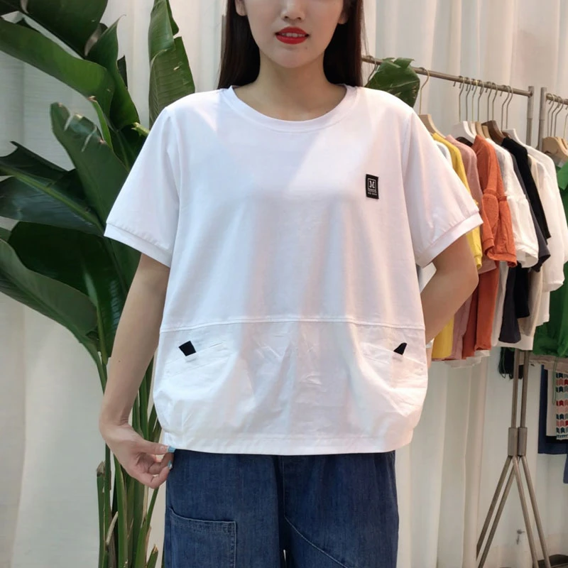 A夏季新款短袖T恤女透气吸汗大码宽松显瘦拼接卫衣上衣