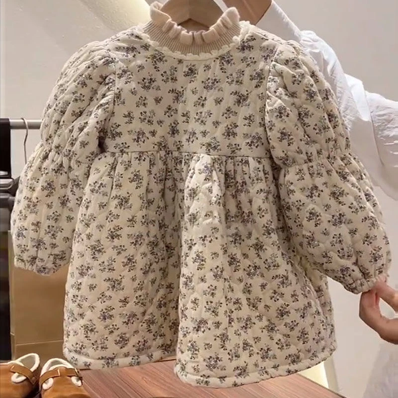 韩系童装女童夹棉连衣裙冬装小女孩甜美碎花加厚宝宝洋气公主秋冬