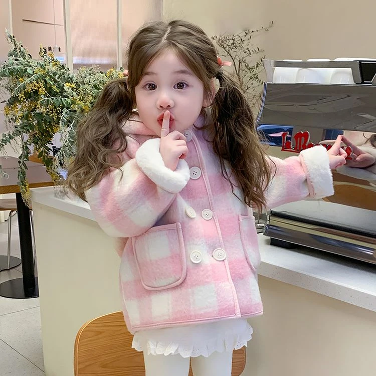女童加绒外套秋冬2024新款儿童洋气妮子大衣韩范宝宝加厚冬季棉服