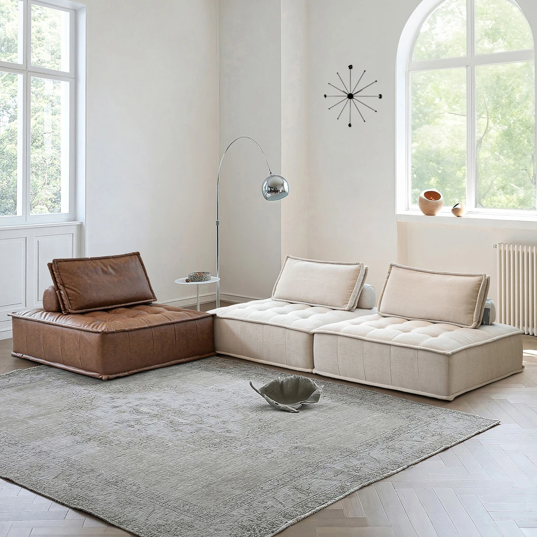 己家 皮埃蒙特豆腐块意式极简模块小户型现代简约无扶手双面客厅