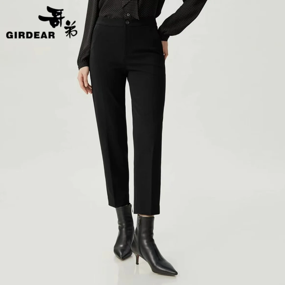GIRDEAR/哥弟新款百搭通勤经典烟管垂感中高腰九分西裤1100507