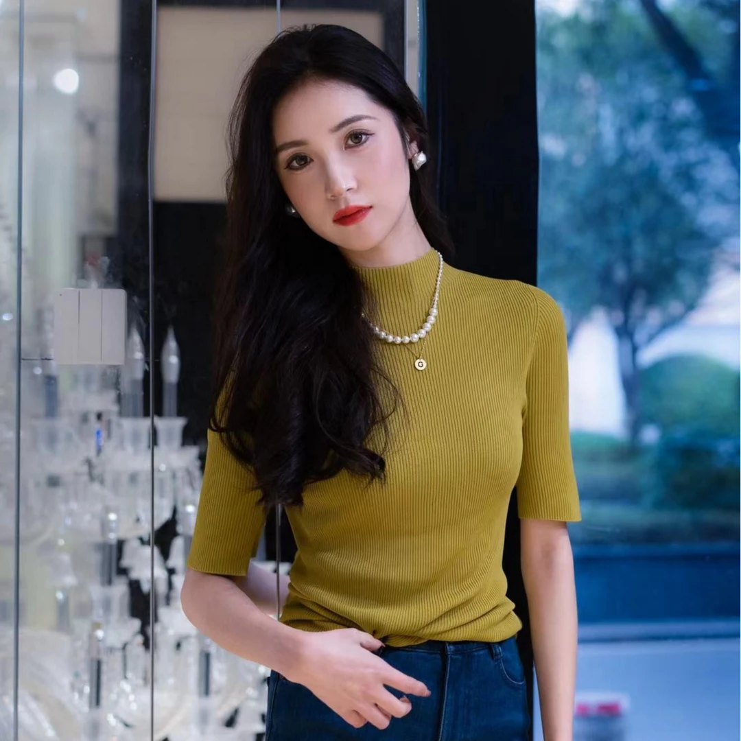 GIRDEAR/哥弟天衣无缝 百搭纯色修身显瘦半高领针织上衣1399740