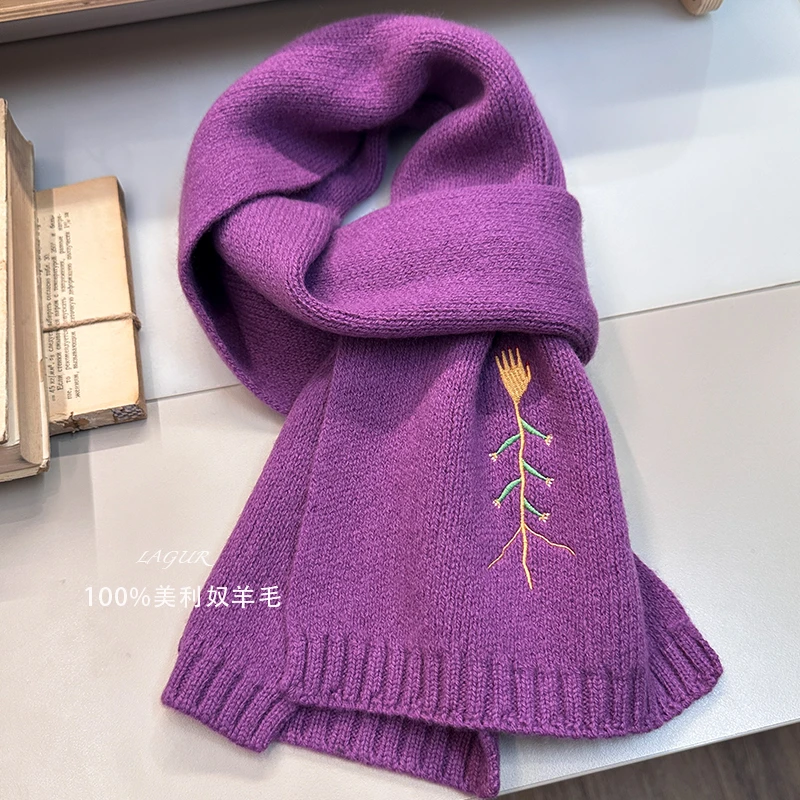 丹麦设计师“向上的生命力”100%美利奴羊毛秋冬围巾冬季保暖红色