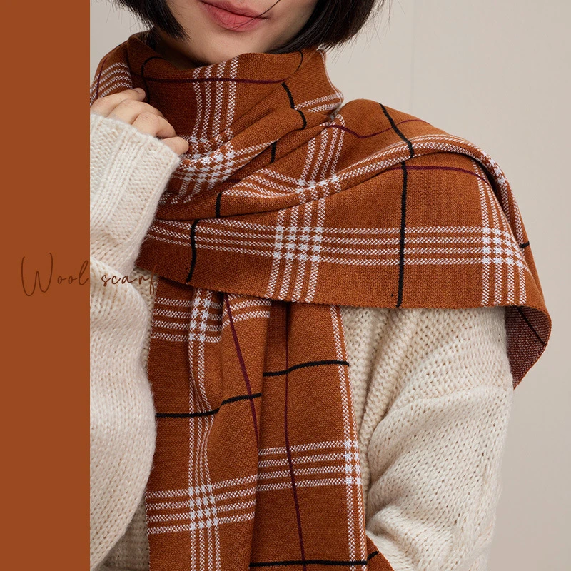 显白冬日暖橘!日本口碑款羊毛混纺wool毛线针织围巾男女通用围脖