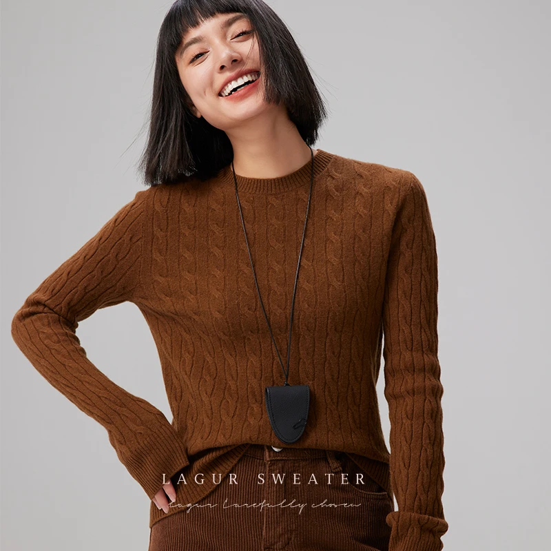 Lagur「百年传承」老钱风经典小麻花100%美利诺羊毛圆领秋冬毛衣冬