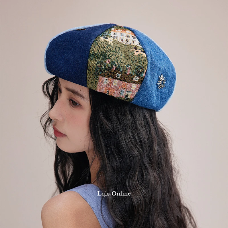油画太阳神艺术复古贝雷帽小众设计感画家帽女春秋显气质八角礼物