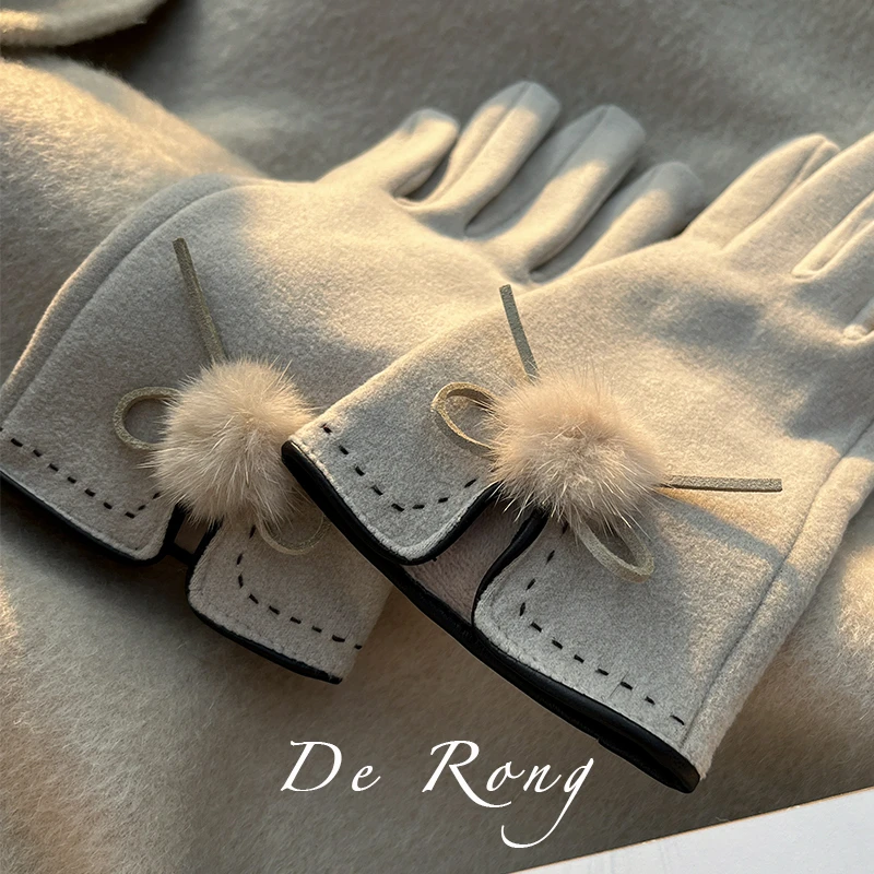 Lagur岁月温暖 日系加绒保暖手套可触屏女士时尚优雅冬季骑车加厚