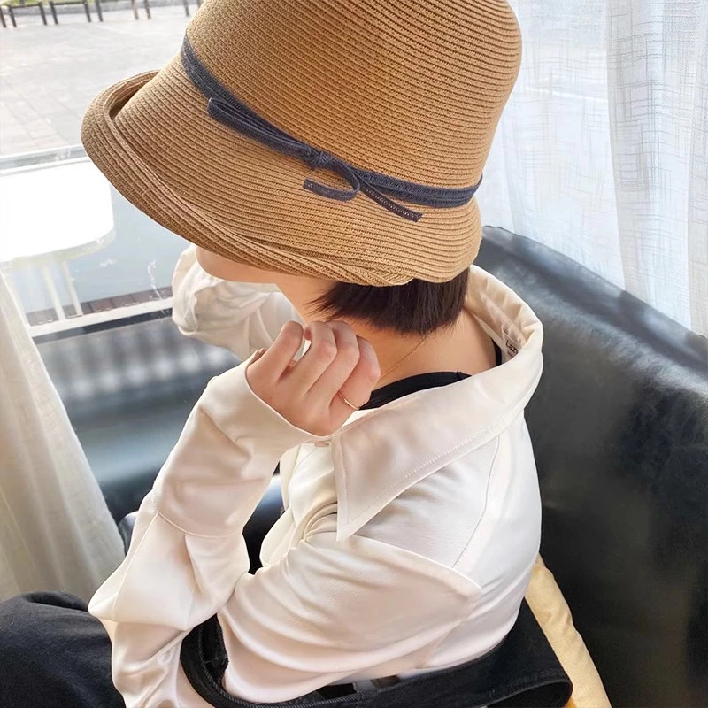 日本新款UV防晒草帽子赫本风遮阳帽防晒可折叠洋气复古休闲凉帽