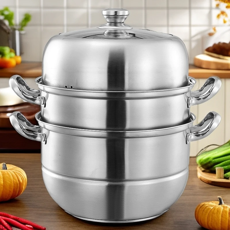 特厚304不锈钢蒸锅家用汤锅炖汤锅火锅蒸煮锅明火电磁炉通用