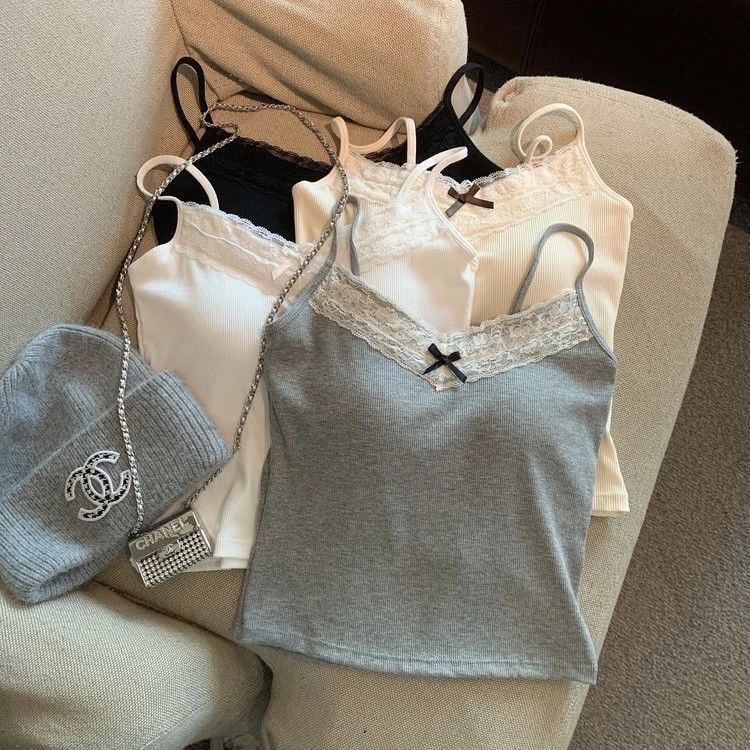 纯欲辣妹美背带胸垫吊带背心女春夏季外穿蕾丝花边打底衫内搭上衣