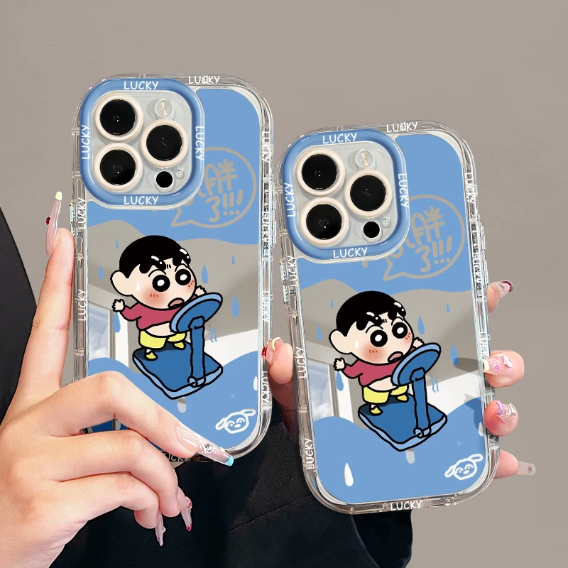 适用于【苹果/华为/OPPO/VIVO/小米】吃胖小新创意镜面奶油手机壳