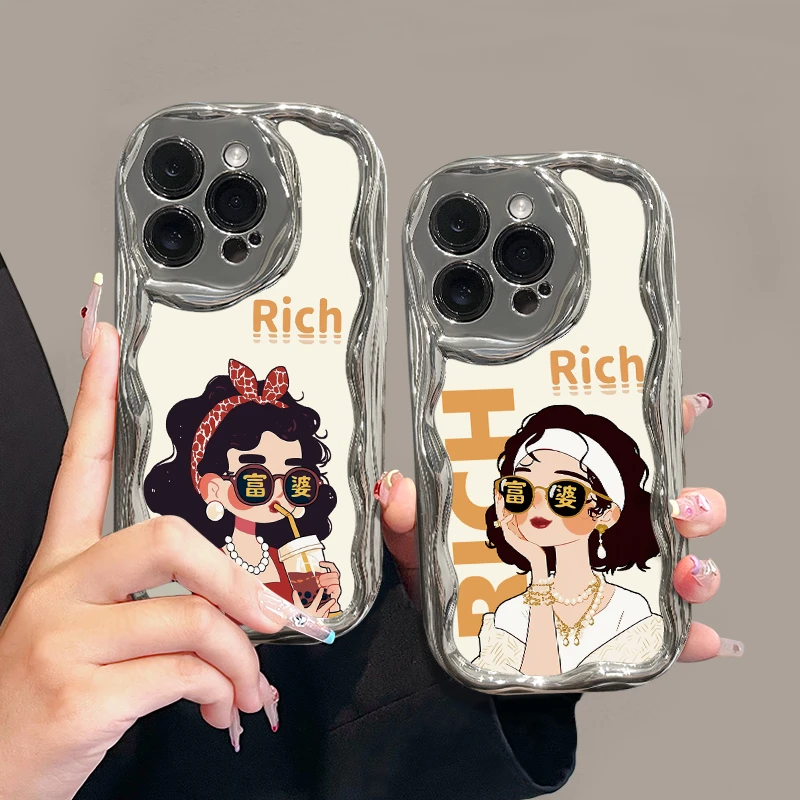 适用于【苹果/华为/OPPO/VIVO/小米】开心富婆创意电镀曲边纹手机壳