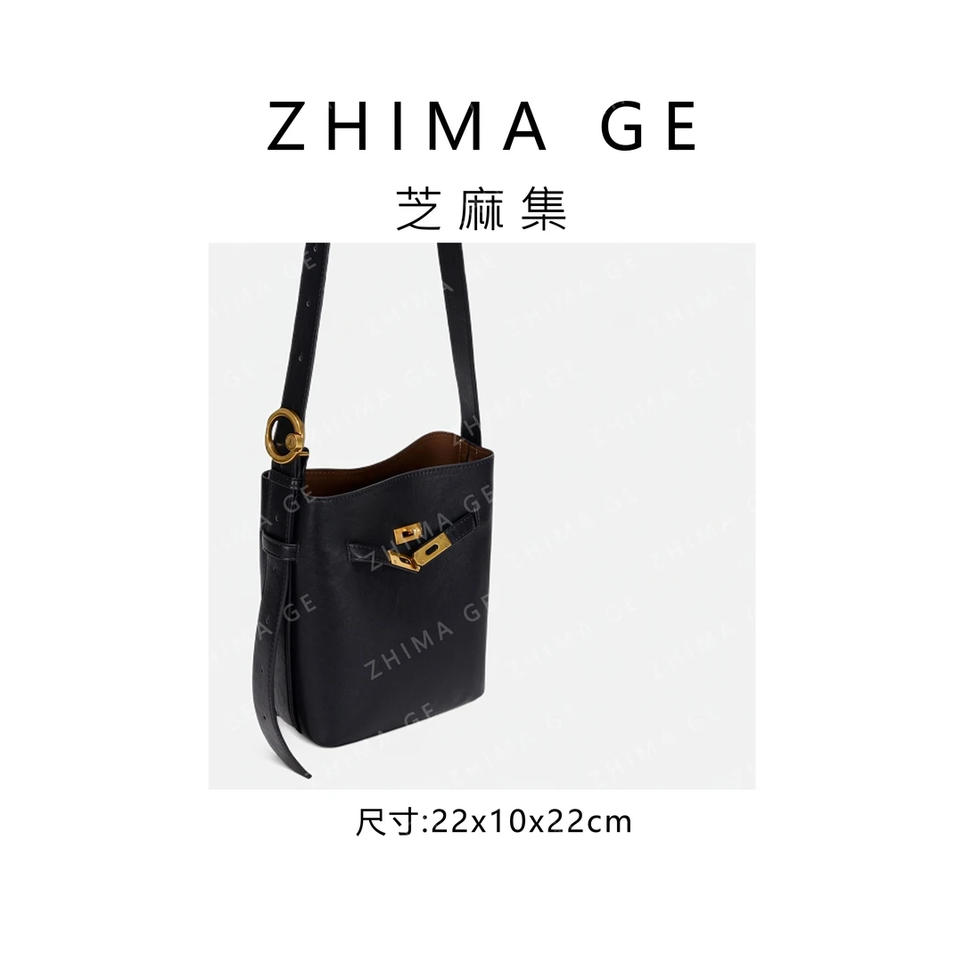 芝麻集】GQ-1791-黑色休闲百搭女士小众简约单肩气质女包