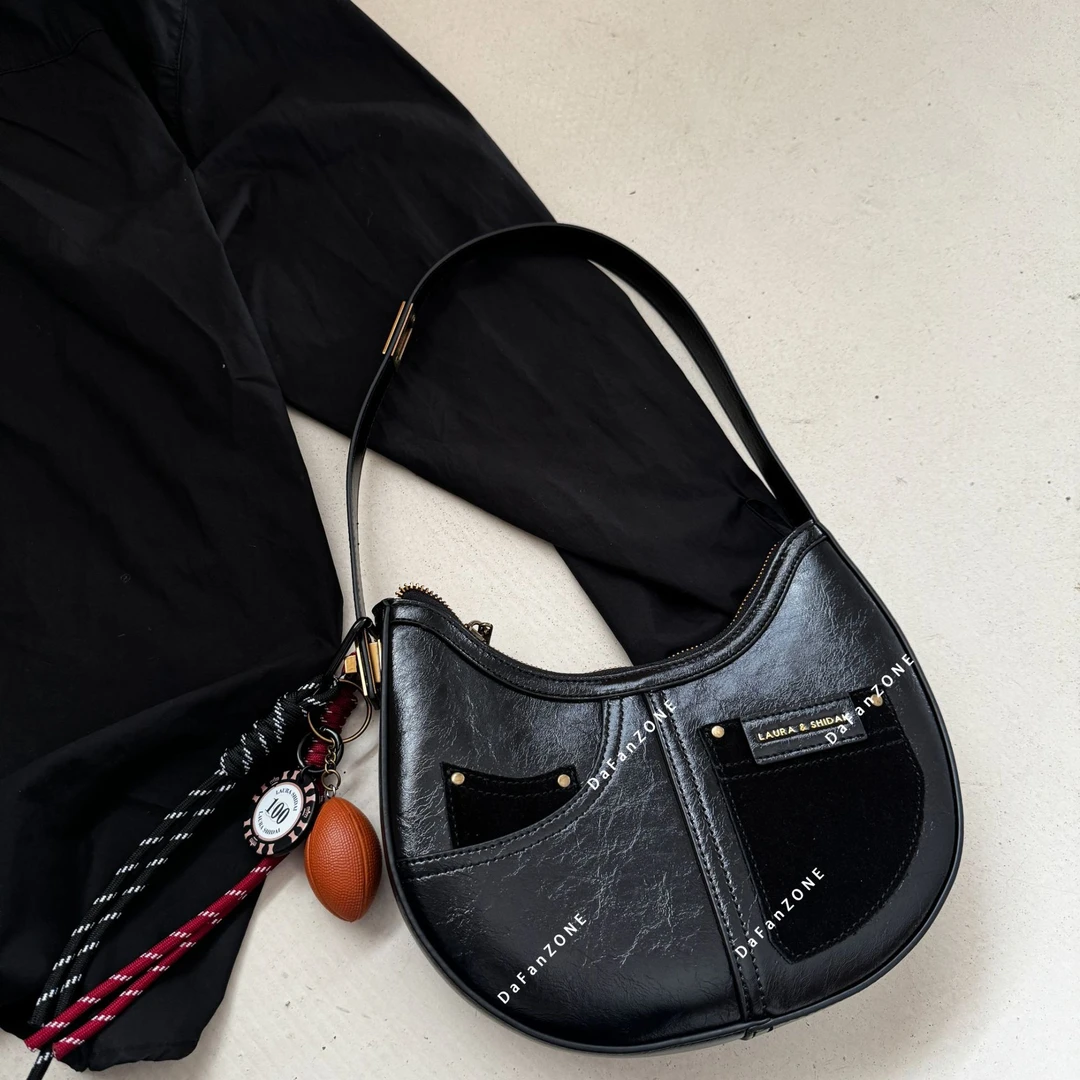 【芝麻集】SD-3989-香妃磨砂黑RAIN.CUN简约腋下时尚斜跨轻奢女包