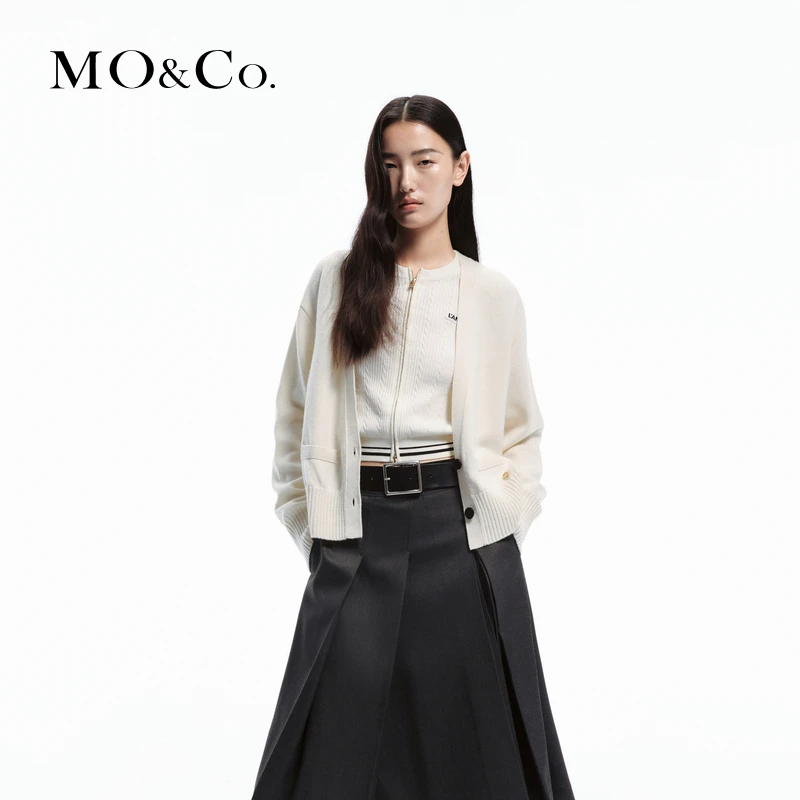 【绵羊毛×山羊绒】MOCO春金属标V领针织开衫MBD1CART02