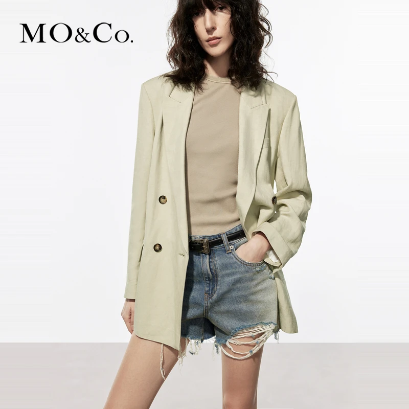 MOCO夏混纺中性垫肩廓形轻薄款西装风感波粒MBD2BLA001