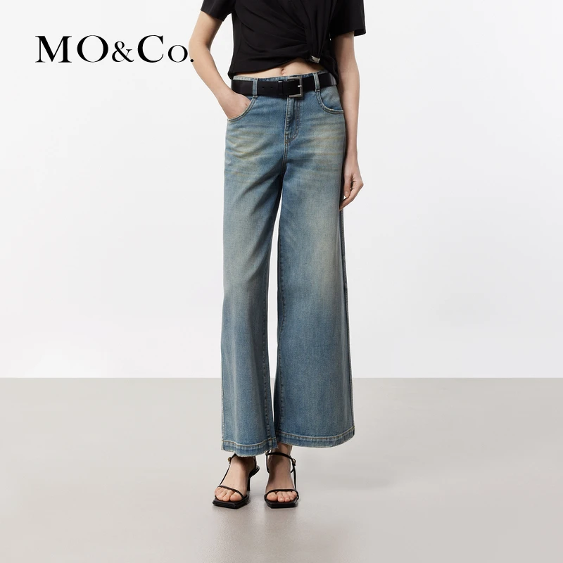 MOCO夏挺括九分阔腿裤中腰棉质宽直筒牛仔裤MBD2JEN010