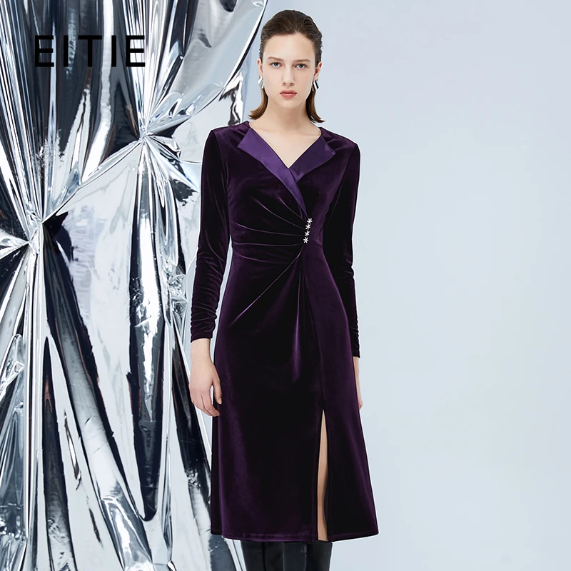 EITIE/爱特爱2023新款开衩修身气质洋气小翻领礼服连衣裙7577213