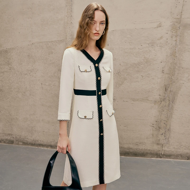 EITIE爱特爱春季气质小香风通勤收腰时尚复古女装连衣裙7307004