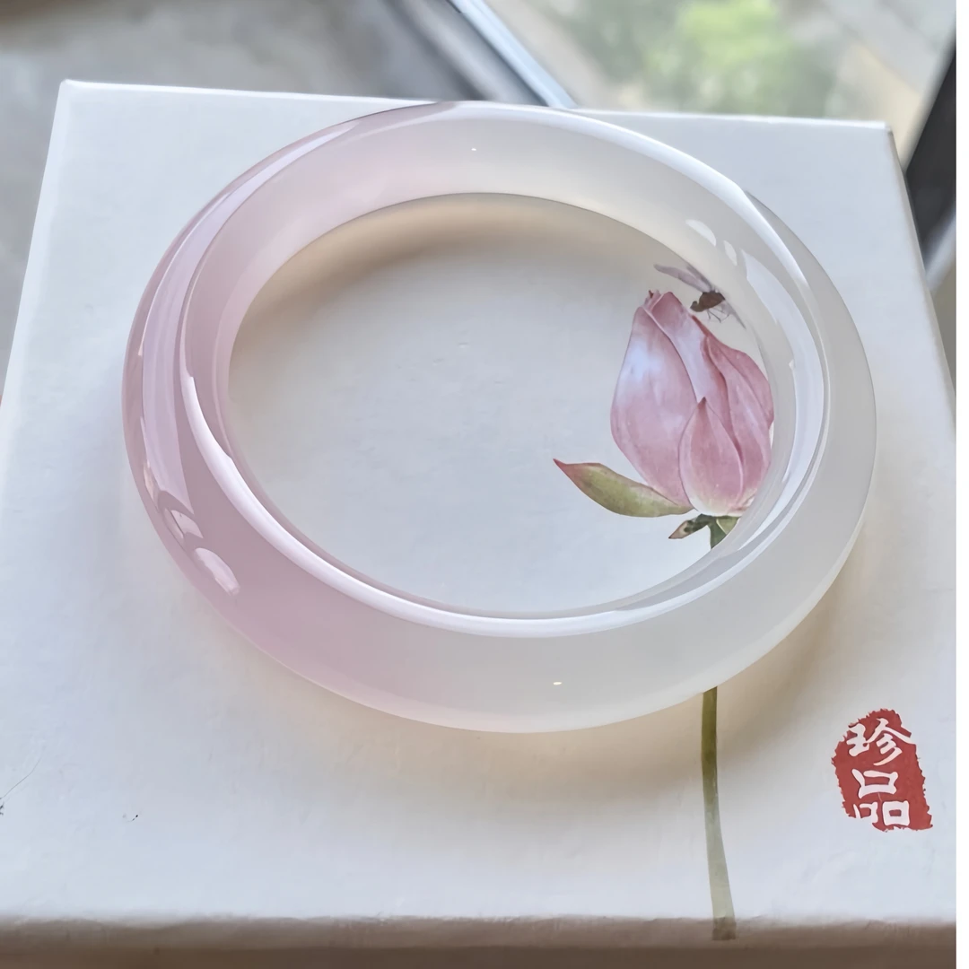 郁金香玉髓荔枝冻俏藕粉玉镯蜜桃乌龙美人镯圆条复古显白百搭手镯