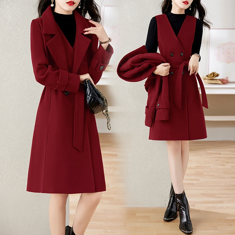 毛呢套装裙女秋冬新款高级感气质女神范洋气外套两件套马甲连衣裙