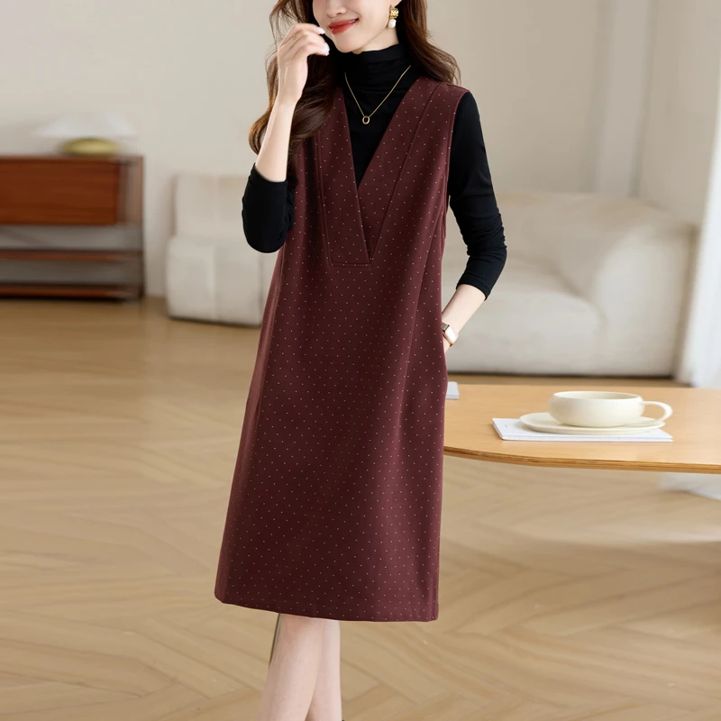 马甲裙女新款2025秋冬气质夹棉无袖连衣裙妈妈春秋季毛呢背心裙子