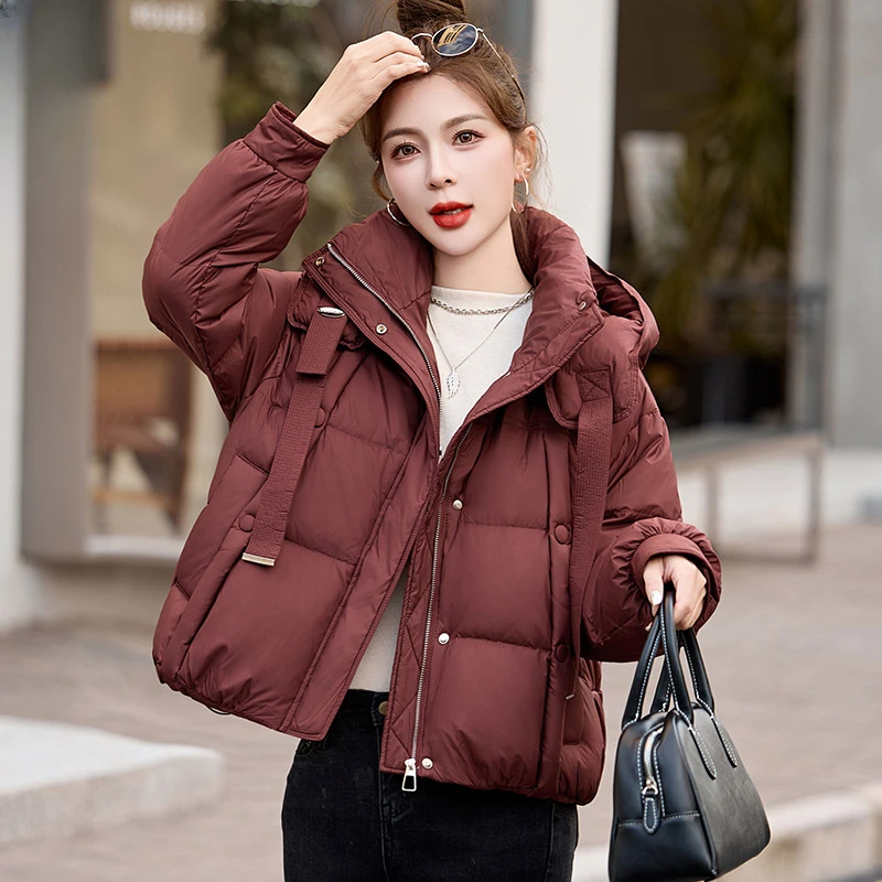 短款羽绒服女2024冬季新款百搭时尚宽松小个子白鸭绒保暖加厚外套