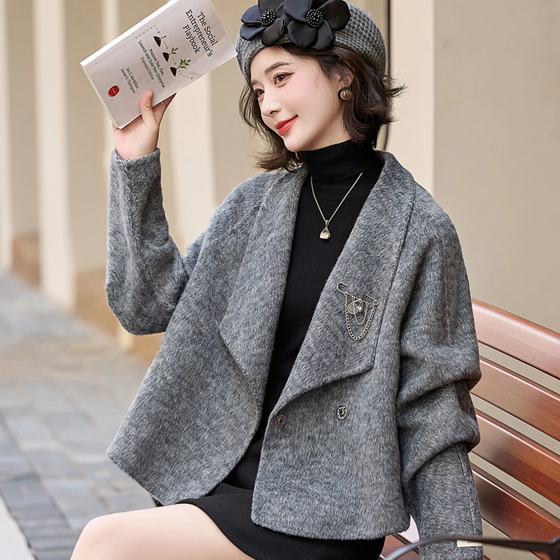双面羊毛大衣女2024新款冬季小个子赫本风韩系减龄西装领毛呢外套