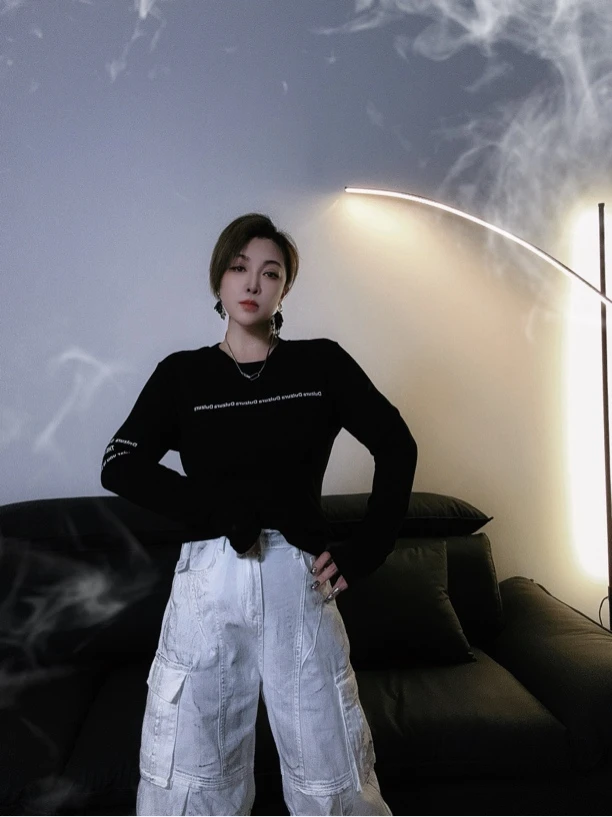 欧货加绒英文小字母修身显瘦长袖打底衫