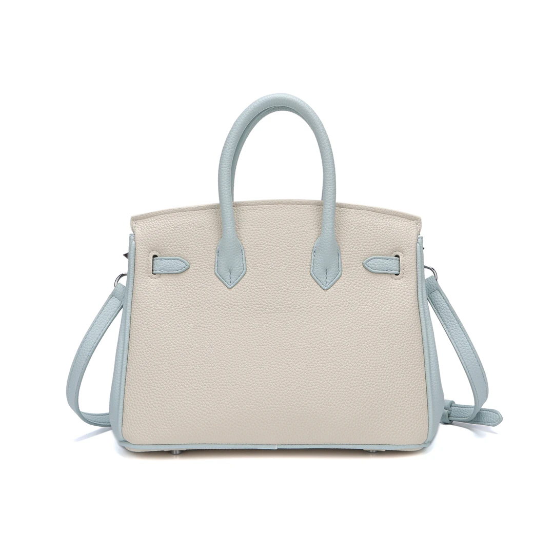 VBX 轻奢白拼蓝色荔枝纹时尚潮流女士手提斜挎包