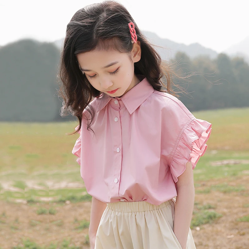 BETTY BOOP/贝蒂女童衬衫2025衬衣洋气小飞袖短袖儿童衣服20352