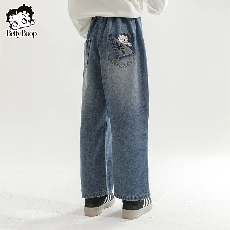 BETTY BOOP/贝蒂女童牛仔裤潮流宽松阔腿裤2025春秋长裤童装23923