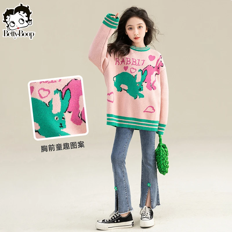 贝蒂女童洋气春秋圆领毛衣2025新款儿童秋季时髦休闲上衣潮23409