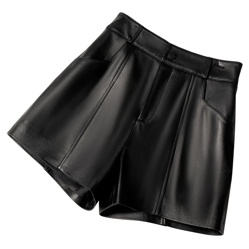 绵羊皮真皮外穿时尚女短裤2024新款高腰a字显瘦百搭真皮短裤