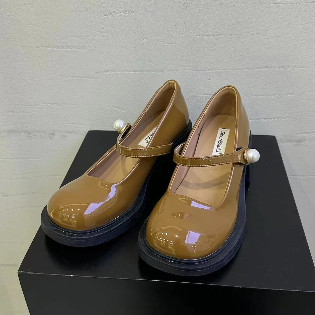 【 雨•美 推荐 】7723-5棕色复古时尚百搭方头小皮鞋