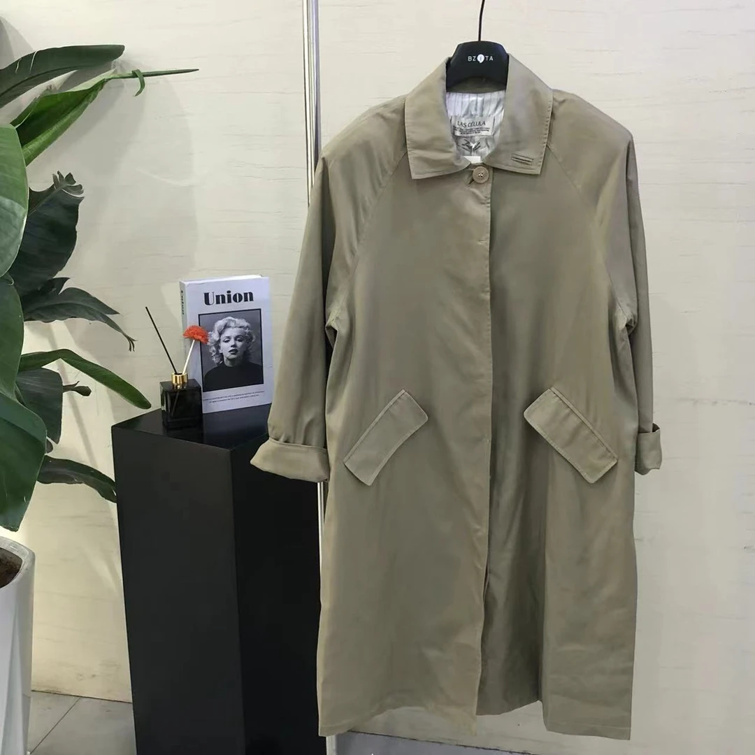 【 雨•美 推荐 】21461卡绿韩版百搭简约中长款风衣外套