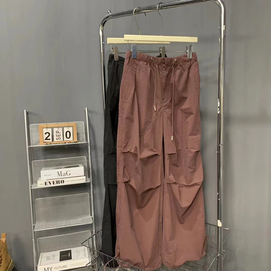 【 雨•美 推荐 】56007红色时尚高腰百搭抽绳工装裤