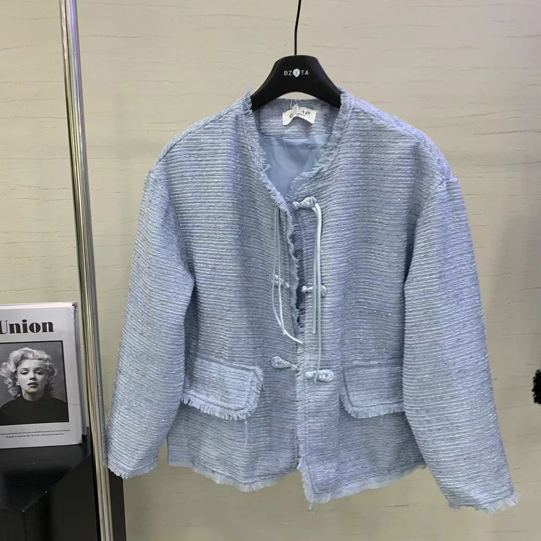 【 雨•美 推荐 】3269蓝色国风盘扣小香风外套上衣