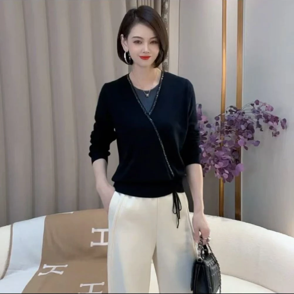 【权燕】147  假两件圆领长袖毛衣2024秋冬款时尚百搭显瘦套头上衣