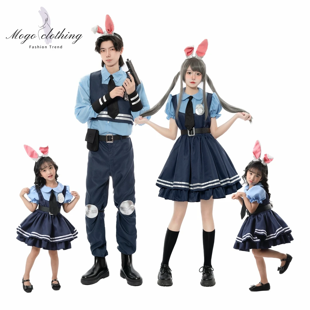 2023新款成人男女疯狂动物城兔子警官朱迪cos服万圣节亲子装扮服
