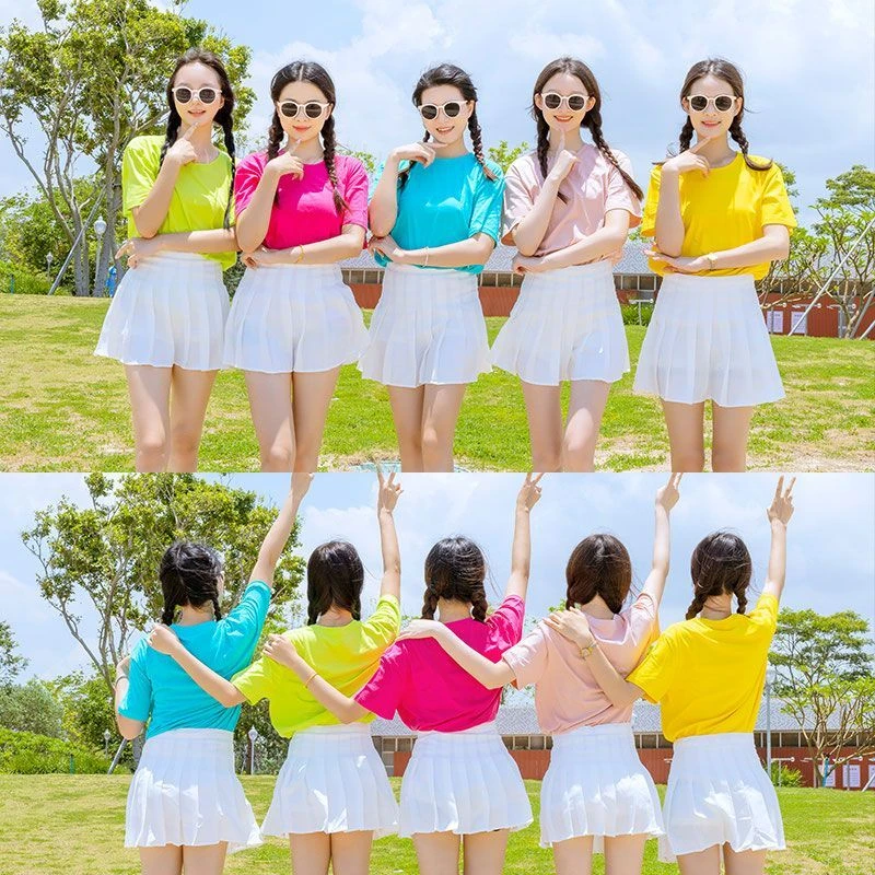 【六一表演】多巴胺闺蜜姐妹短袖女夏季t恤2024新款糖果色班服定制