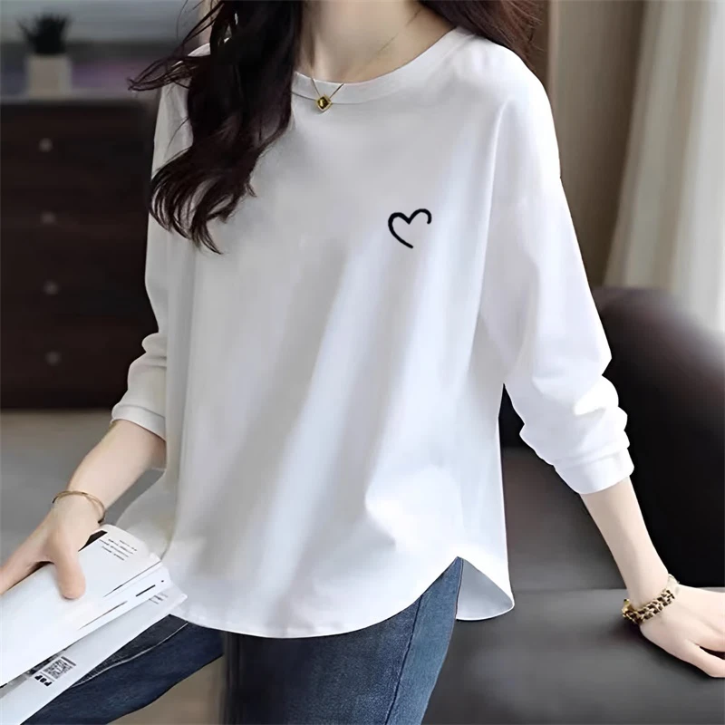 女士洋气打底衫女内搭可外穿胖mm大码宽松显瘦秋冬季长袖白色t恤