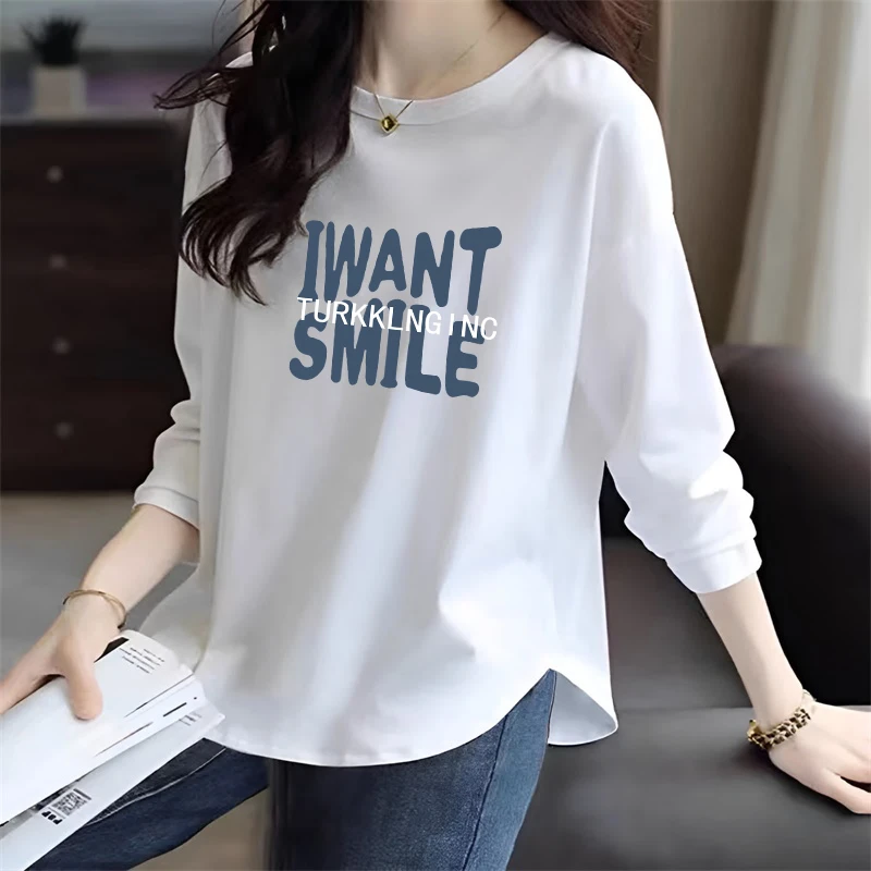 白色长袖t恤女春秋新款可外穿洋气胖mm宽松大码遮肚子藏肉打底衫