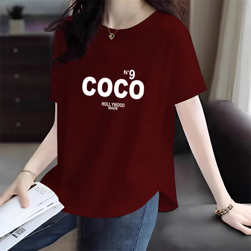 100%纯棉夏季女士短袖新款宽松大码显瘦遮肚子洋气减龄半袖上衣服