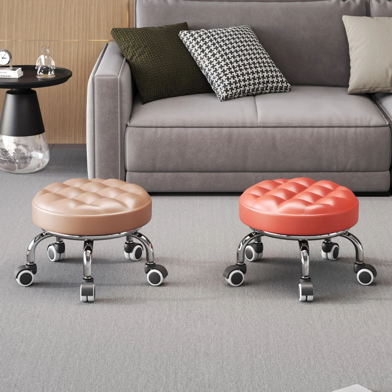 【林姐生活】滑轮凳子客厅家用创意小凳旋转皮凳五轮可移动美缝垫脚