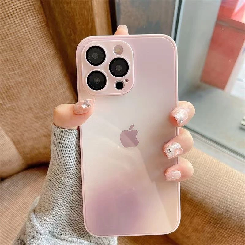 渐变扎染苹果15promax手机壳玻璃iPhone14镜头膜13全包防摔12硬11